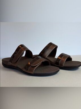 Vionic Brown Metallic Double-Strap Slide Sandals